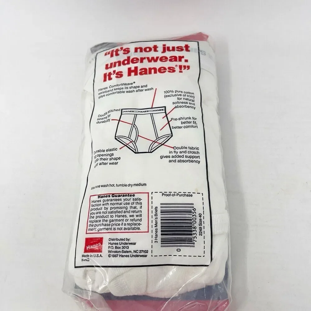 NOS 1987 Hanes 3-pack Men’s‎ Briefs underwear Size 40 Made In USA 3 Pack